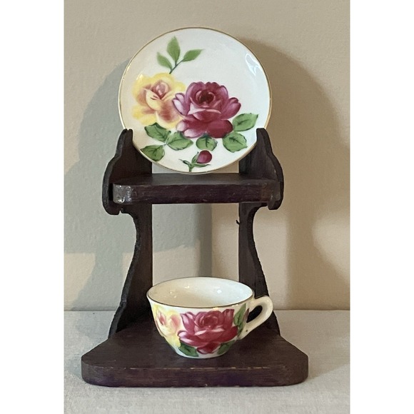 napco Other - Vintage Napco Hand Painted Miniature Tea Cup w/Saucer Gold Trim - June Rose